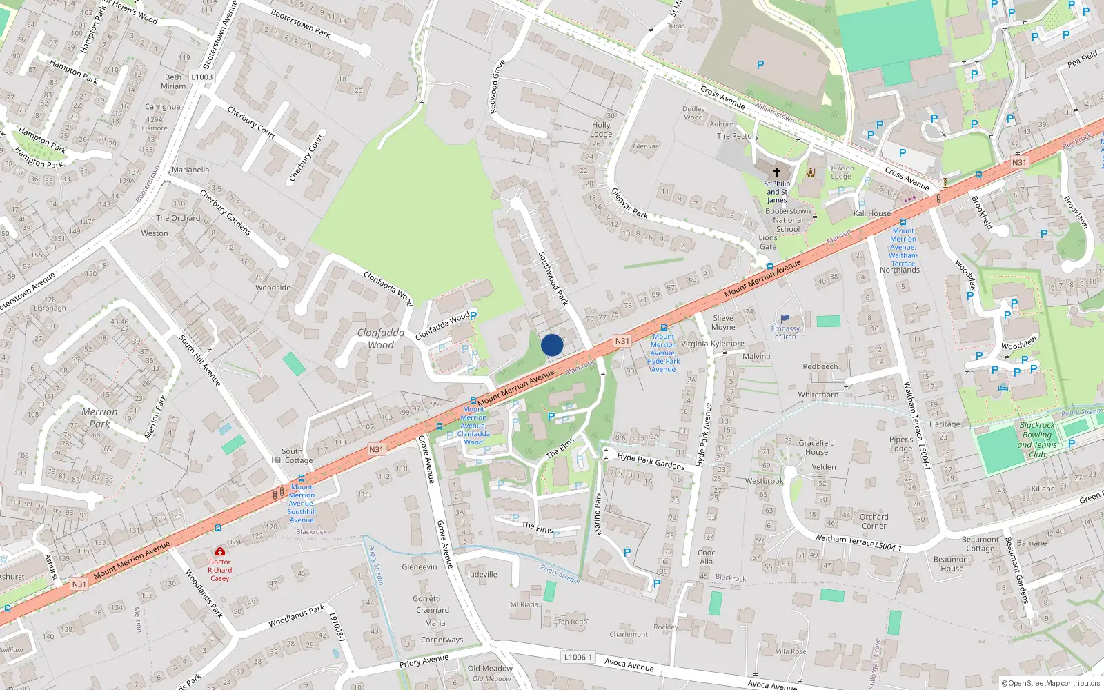 Overhead map showing the location of 81A Mount Merrion Avenue, Blackrock