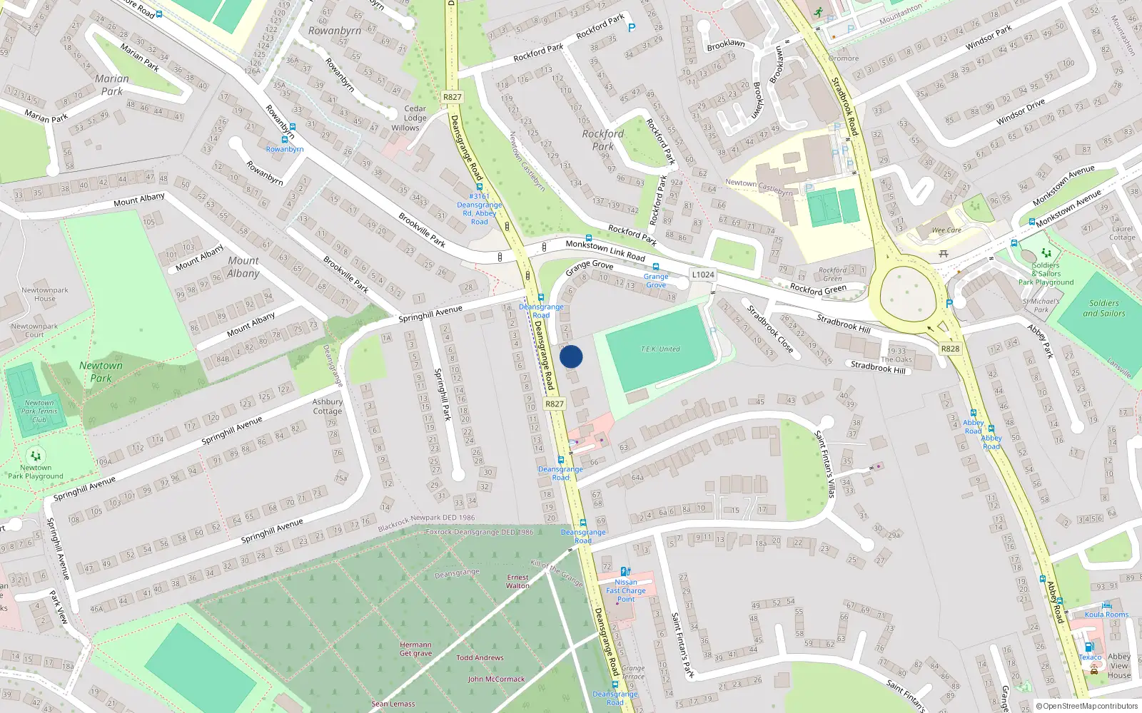 Overhead map showing the location of Deansgrange Road, Blackrock