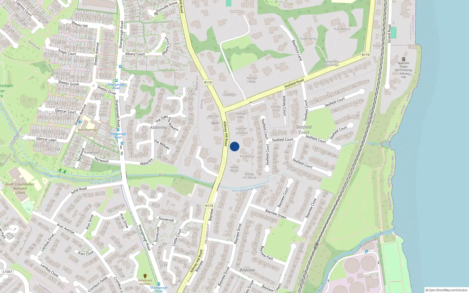 Overhead map showing the location of Killiney, Dublin, Co. Dublin