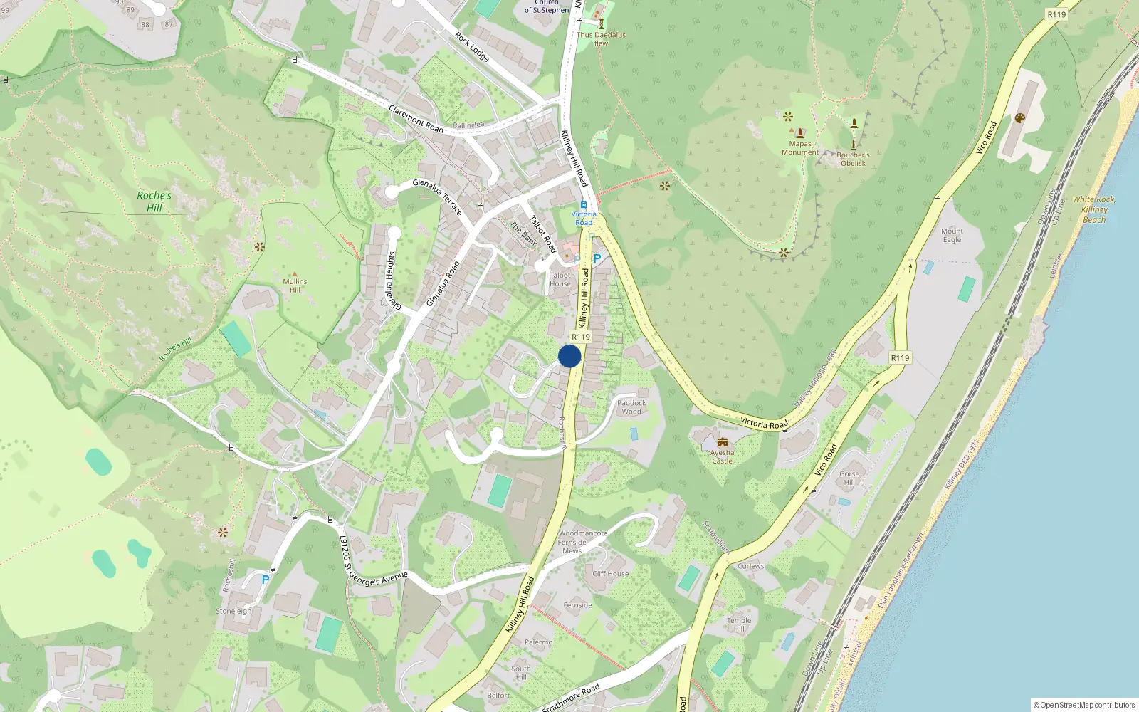 Overhead map showing the location of Rocheshill, Dublin, Co. Dublin