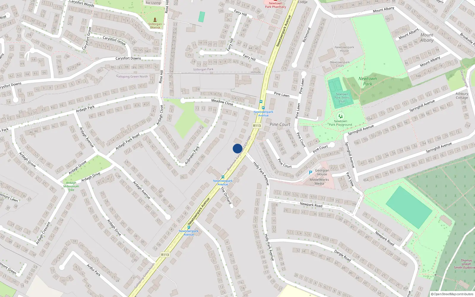 Overhead map showing the location of Galloping Green North, Dublin, Co. Dublin