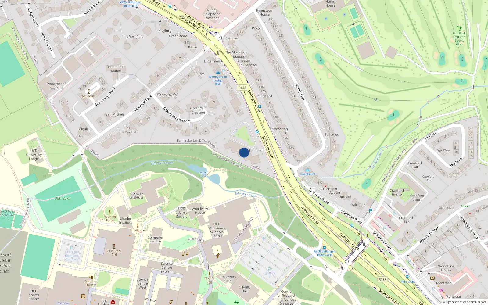 Overhead map showing the location of Stillorgan Road, Priesthouse
