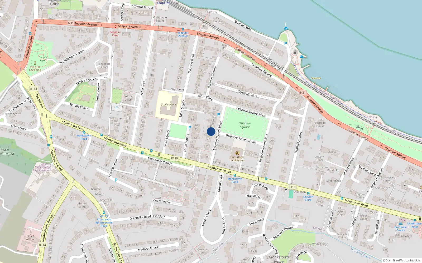 Overhead map showing the location of 41 Belgrave Square West, Monkstown