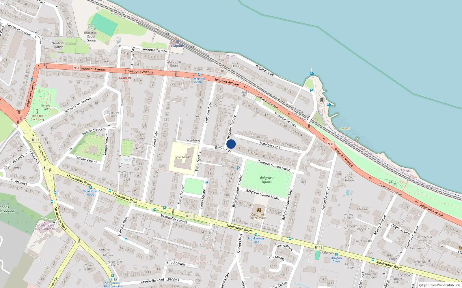 Overhead map showing the location of Belgrave Lodge, 1 Belgrave Terrace, Monkstown