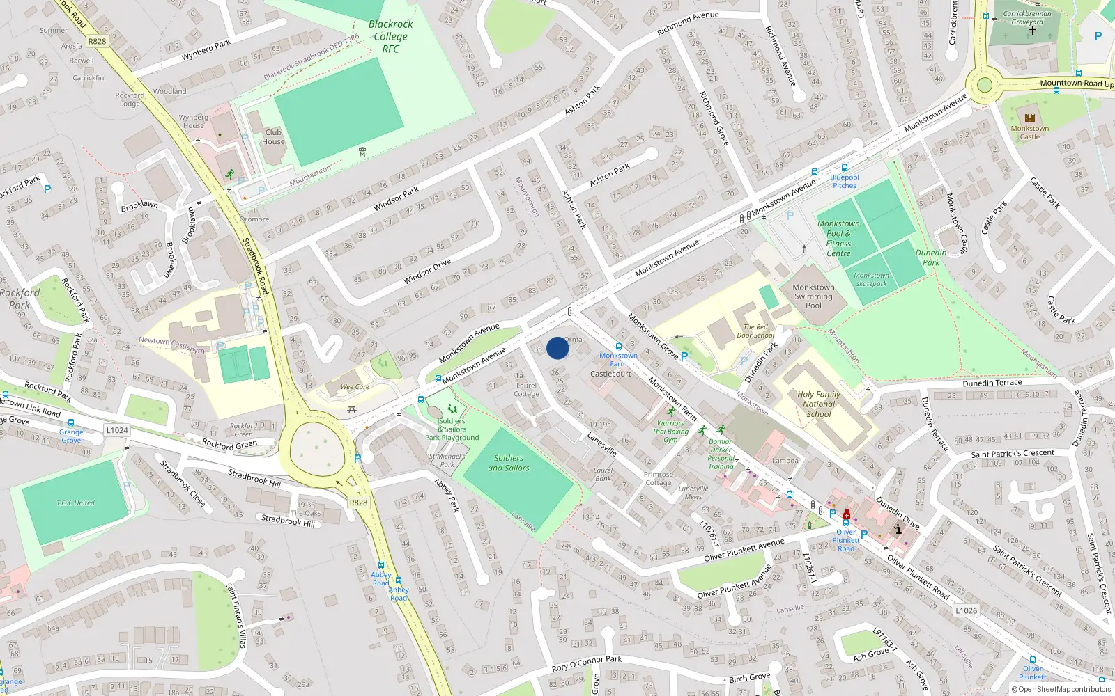 Overhead map showing the location of 35 Monkstown Avenue, Monkstown