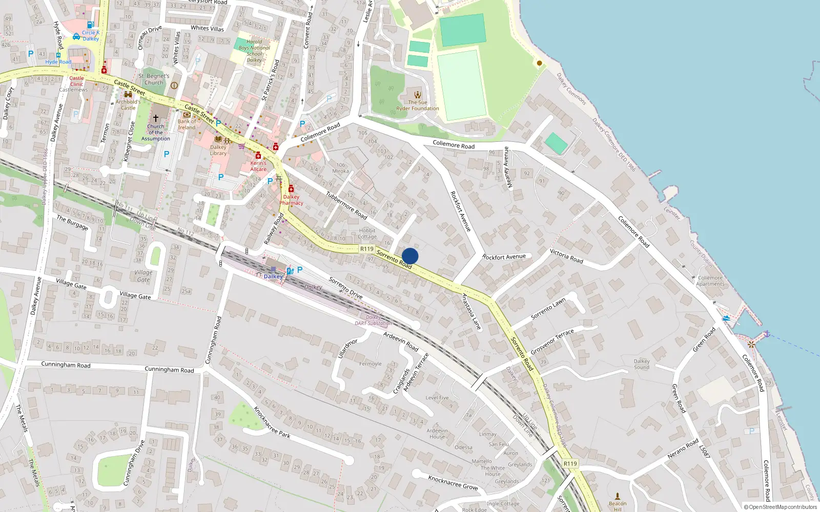 Overhead map showing the location of Dalkey Commons, Dublin, Co. Dublin