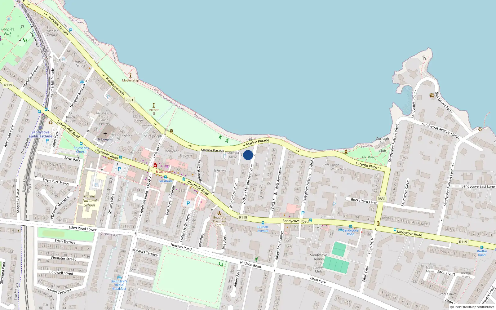 Overhead map showing the location of Glasthule, Dublin, Co. Dublin