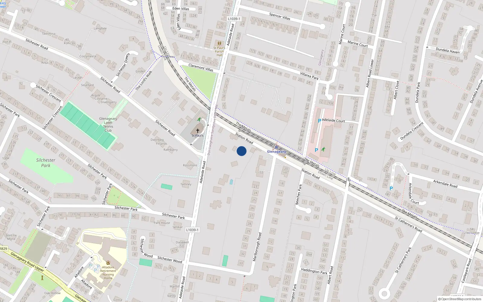 Overhead map showing the location of Glenageary, Dublin, Co. Dublin
