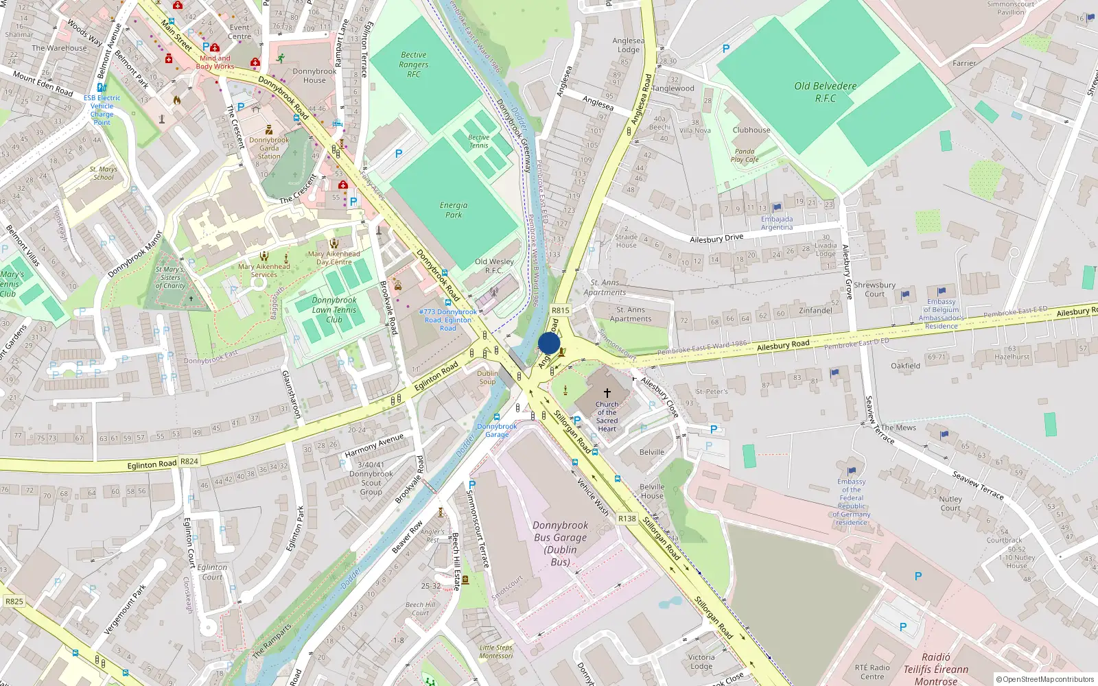 Overhead map showing the location of 95A Anglesea Road, Ballsbridge