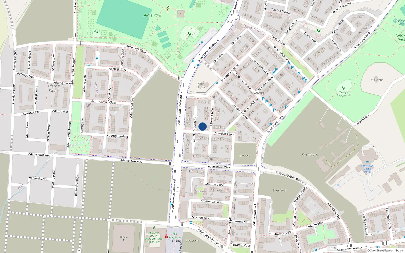 Overhead map showing the location of 28 Saint Helens Way, Lucan