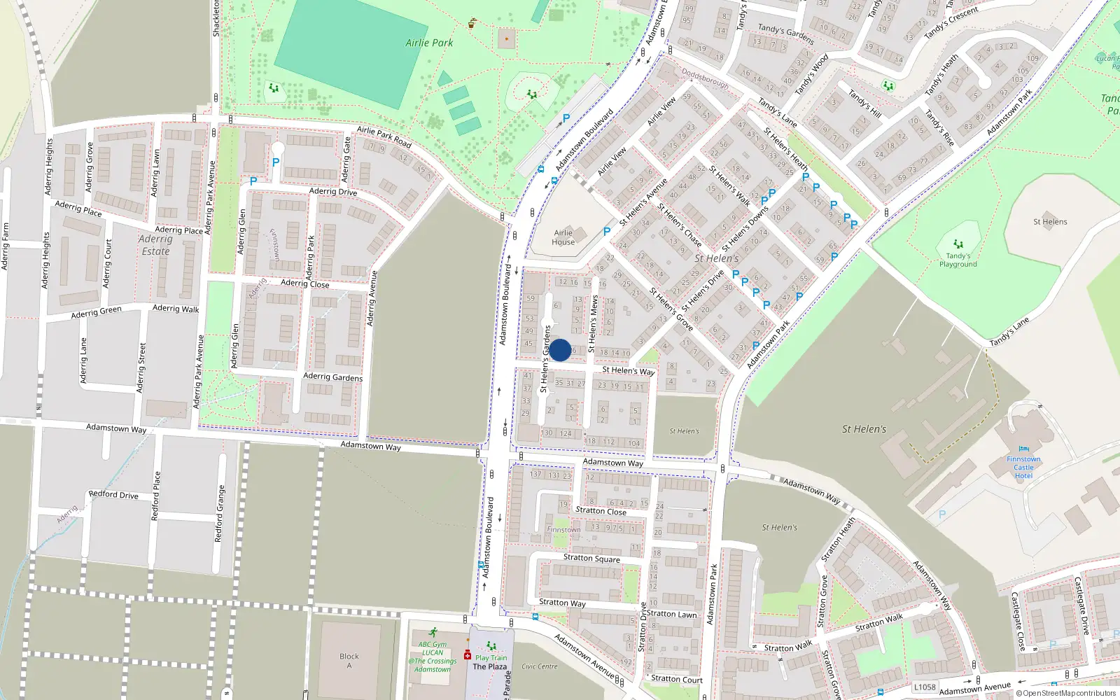 Overhead map showing the location of Block 32, 32 Saint Helens Way, Finnstown