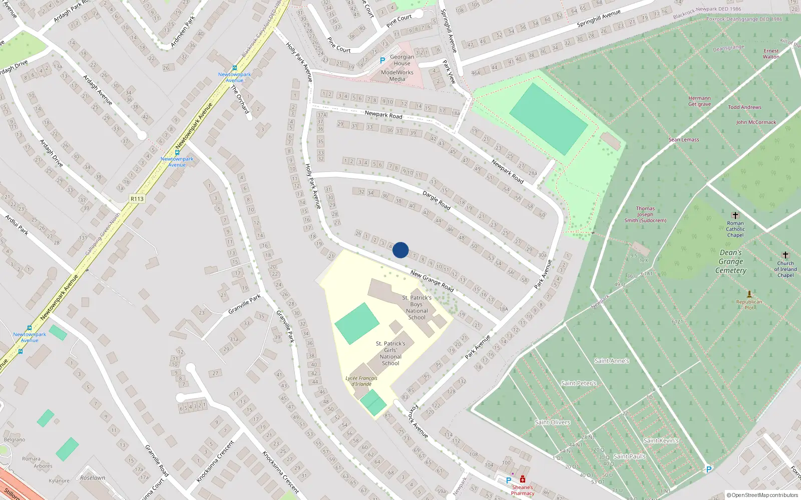 Overhead map showing the location of Block 5, 5 New Grange Road, Blackrock