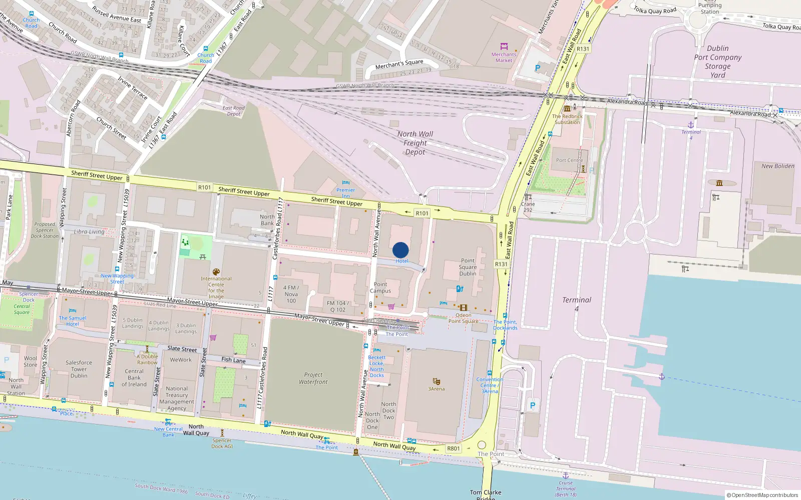 Overhead map showing the location of Block A and Block C, The Point Campus, Dublin 1