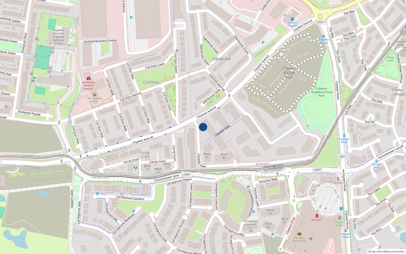 Overhead map showing the location of 7HPC+4X, Fortunestown, Dublin