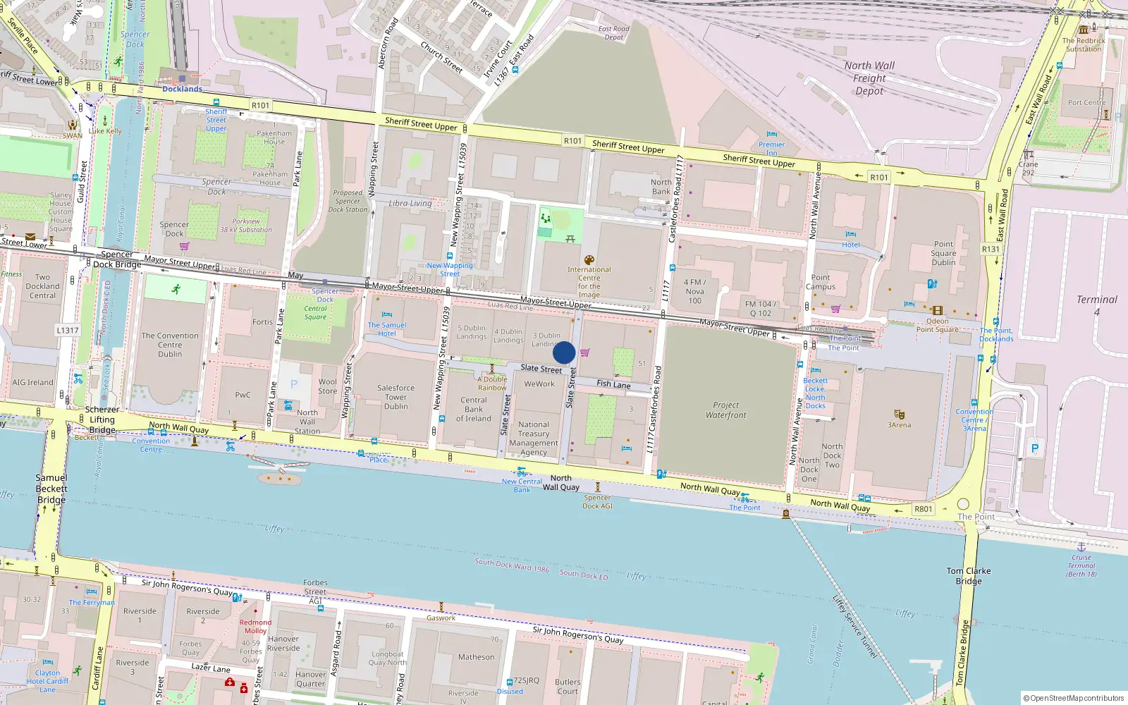 Overhead map showing the location of Block B2, Dublin Landings, Dublin 1