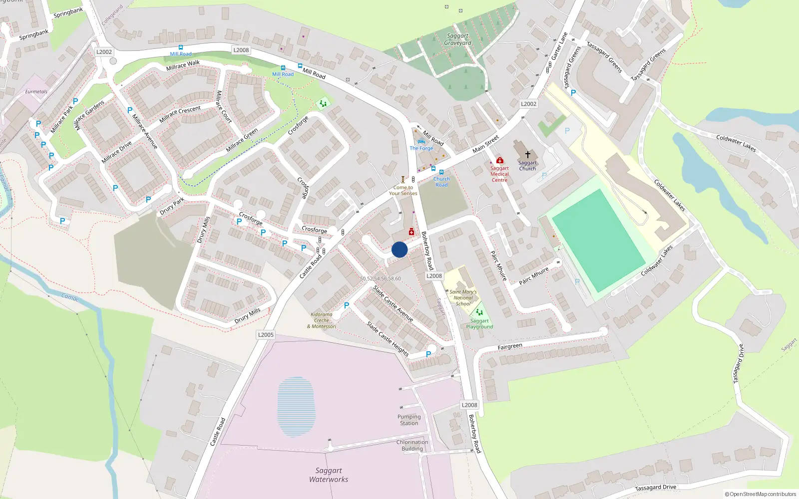 Overhead map showing the location of 36 Slade Castle Court, Saggart