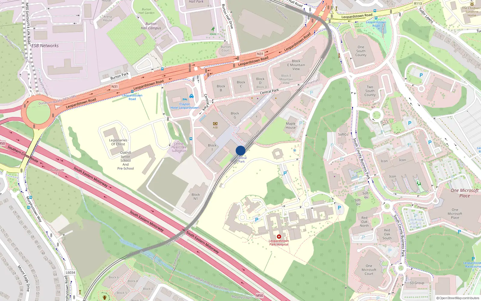 Overhead map showing the location of Central Park, Carmanhall, Dublin, Co. Dublin