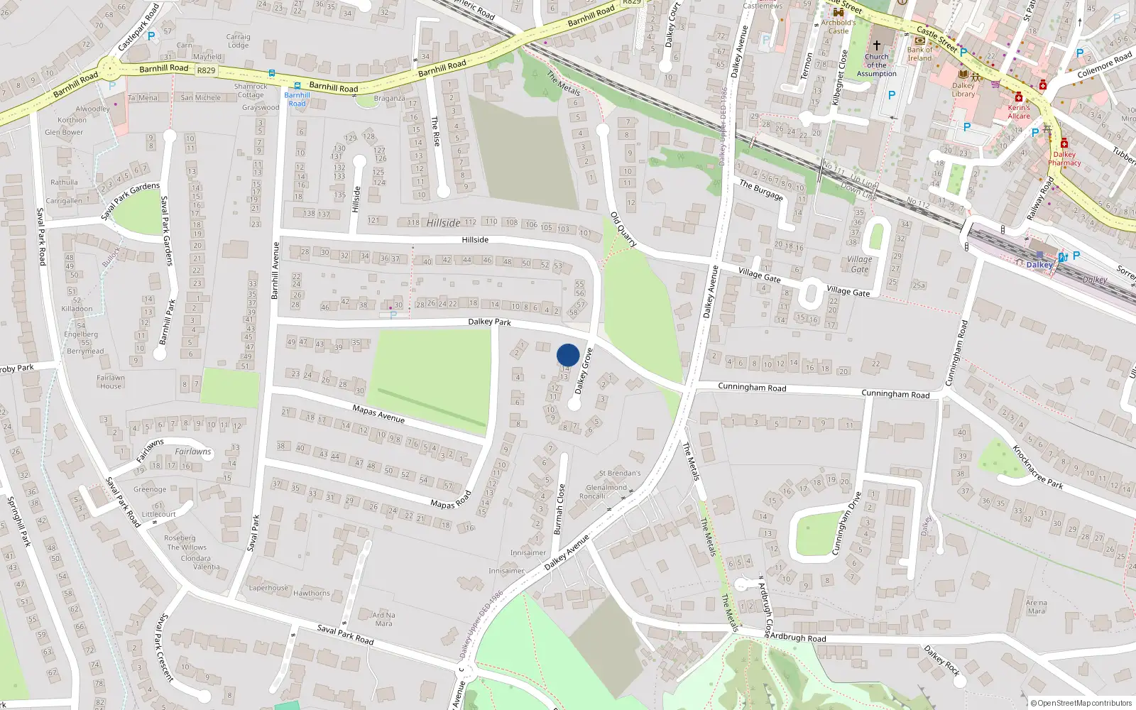 Overhead map showing the location of 15 Dalkey Grove, Dalkey