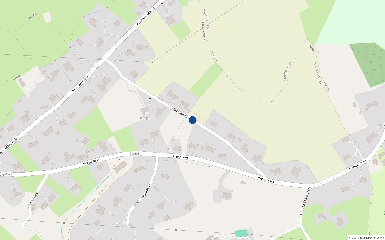 Overhead map showing the location of Bolger's Lane, Redgap