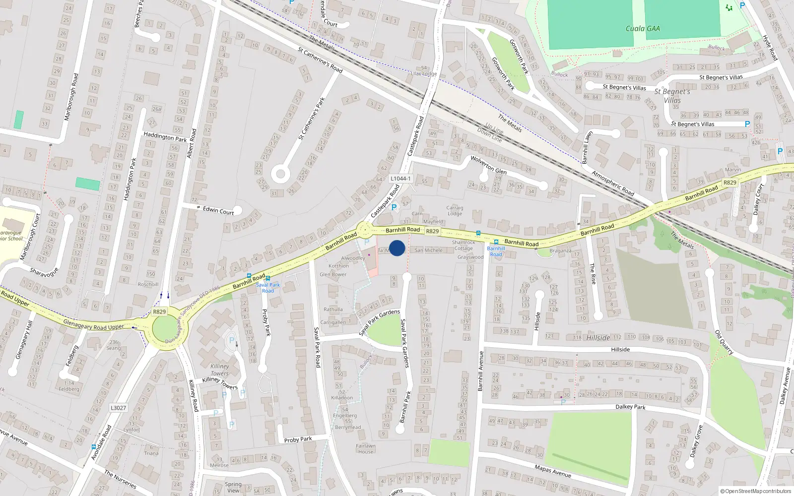 Overhead map showing the location of Barnhill Road, Dalkey