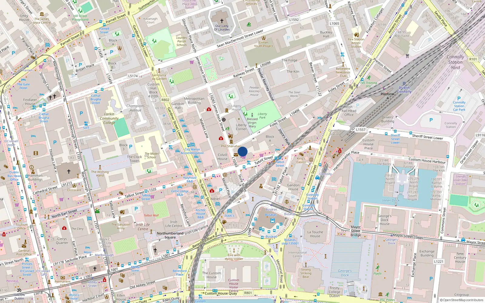 Overhead map showing the location of Foley Street, Dublin 1