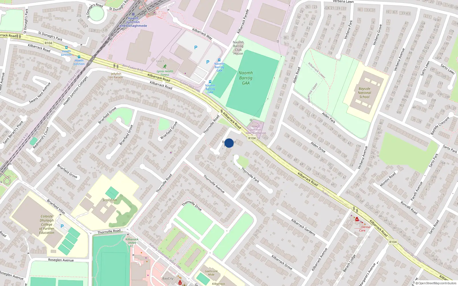 Overhead map showing the location of Kilbarrack Road, Dublin 5