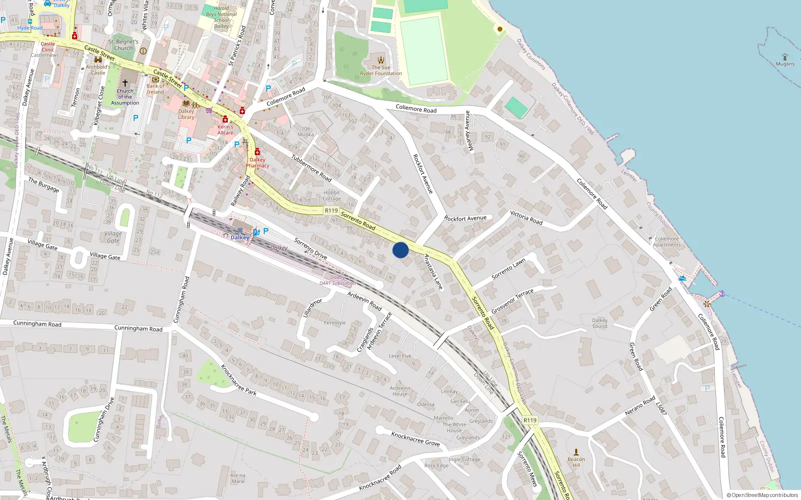Overhead map showing the location of Dalkey Commons, Dublin, Co. Dublin
