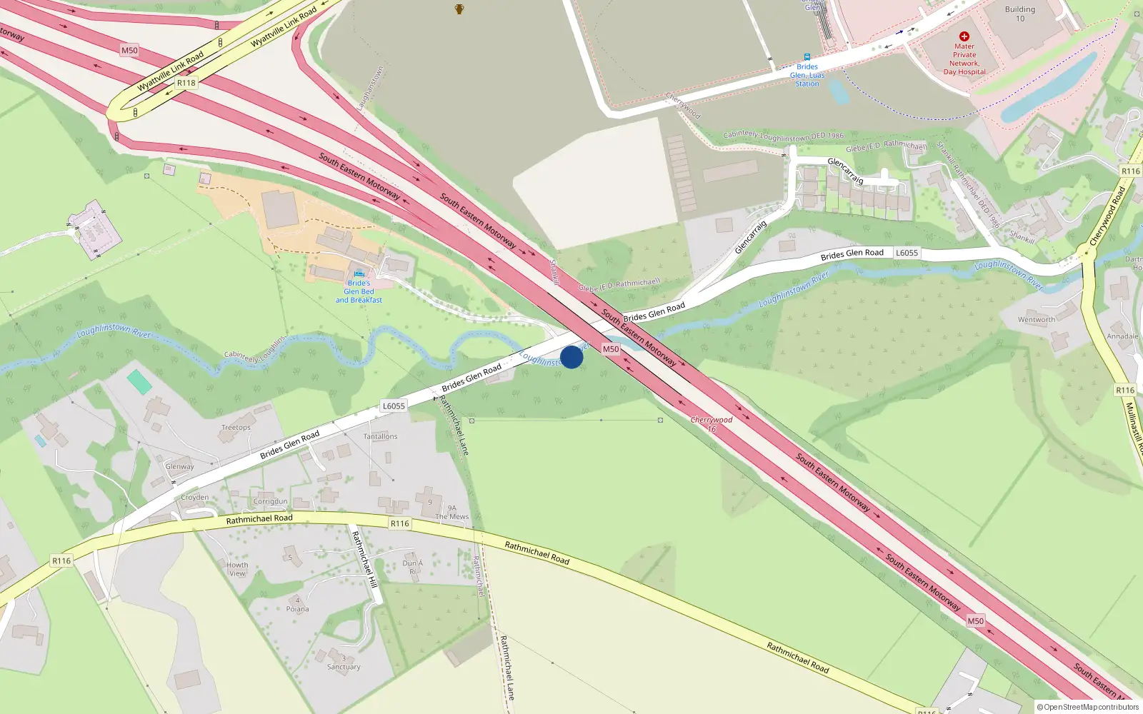 Overhead map showing the location of Brides Glen Road, Shankill