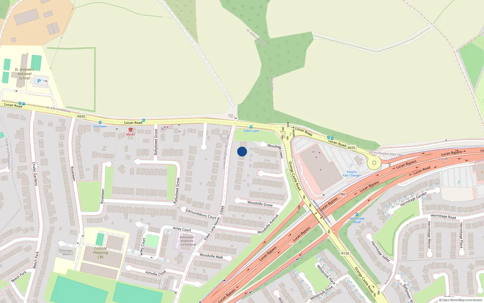 Overhead map showing the location of 14 Esker Lane, Lucan