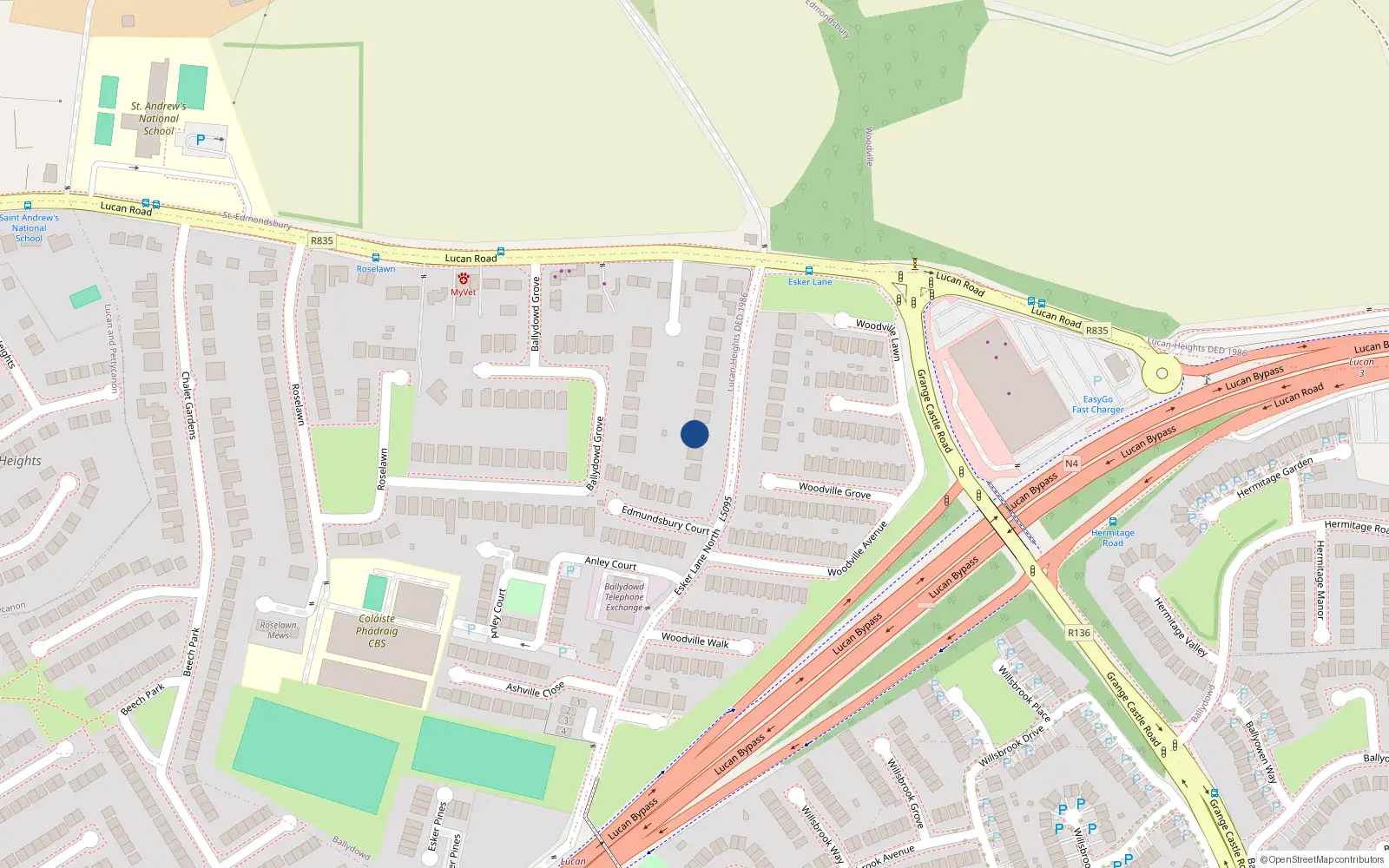Overhead map showing the location of 13 Esker Lane, Lucan