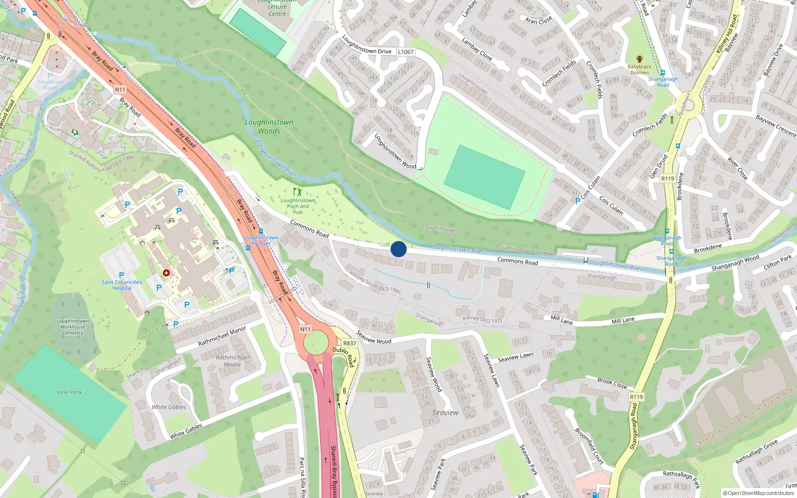 Overhead map showing the location of Commons Road, Shankhill