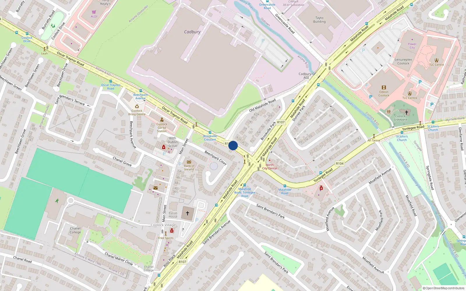 Overhead map showing the location of Brookville Crescent, Dublin 5