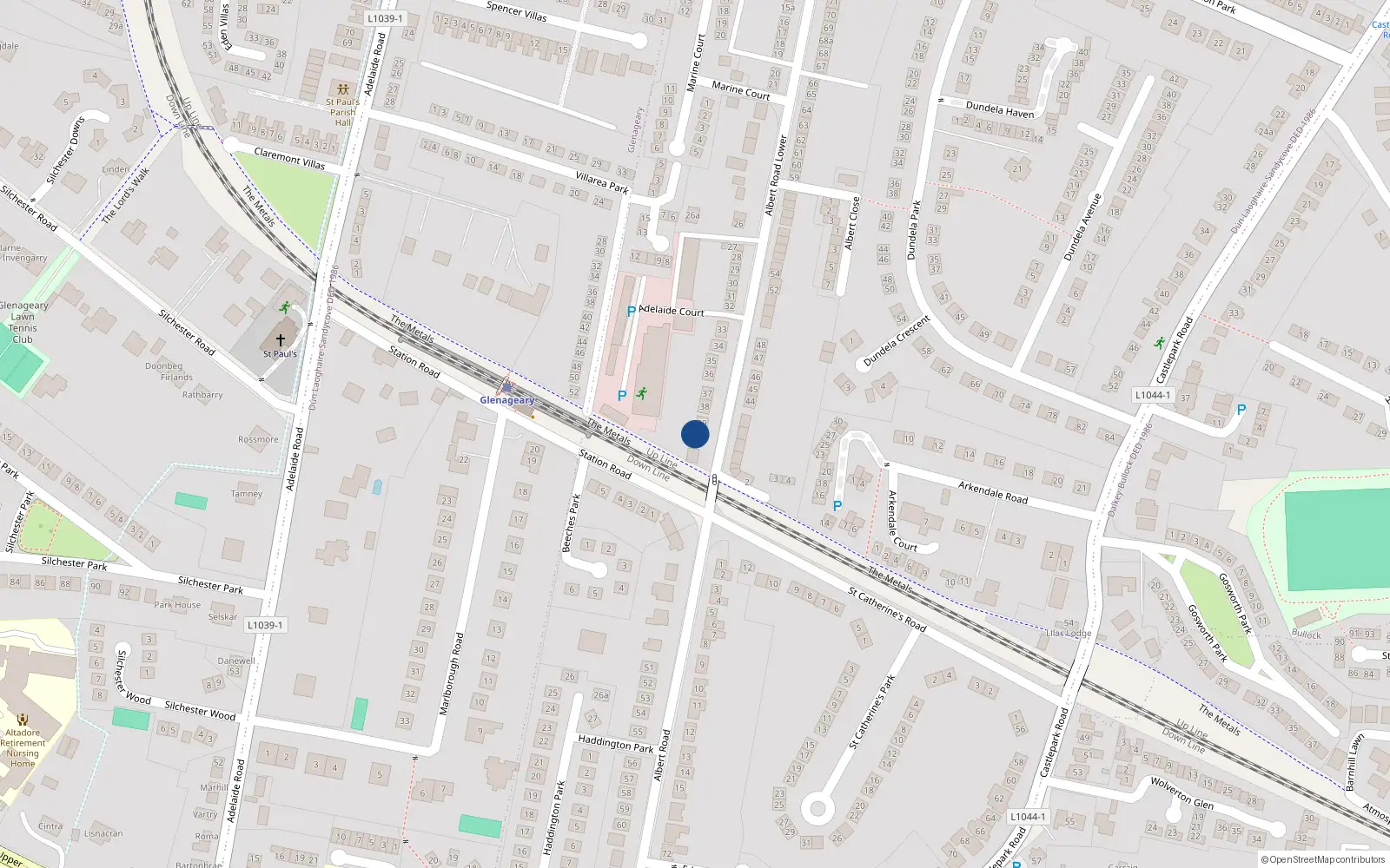 Overhead map showing the location of 40 Albert Road Lower, Sandycove