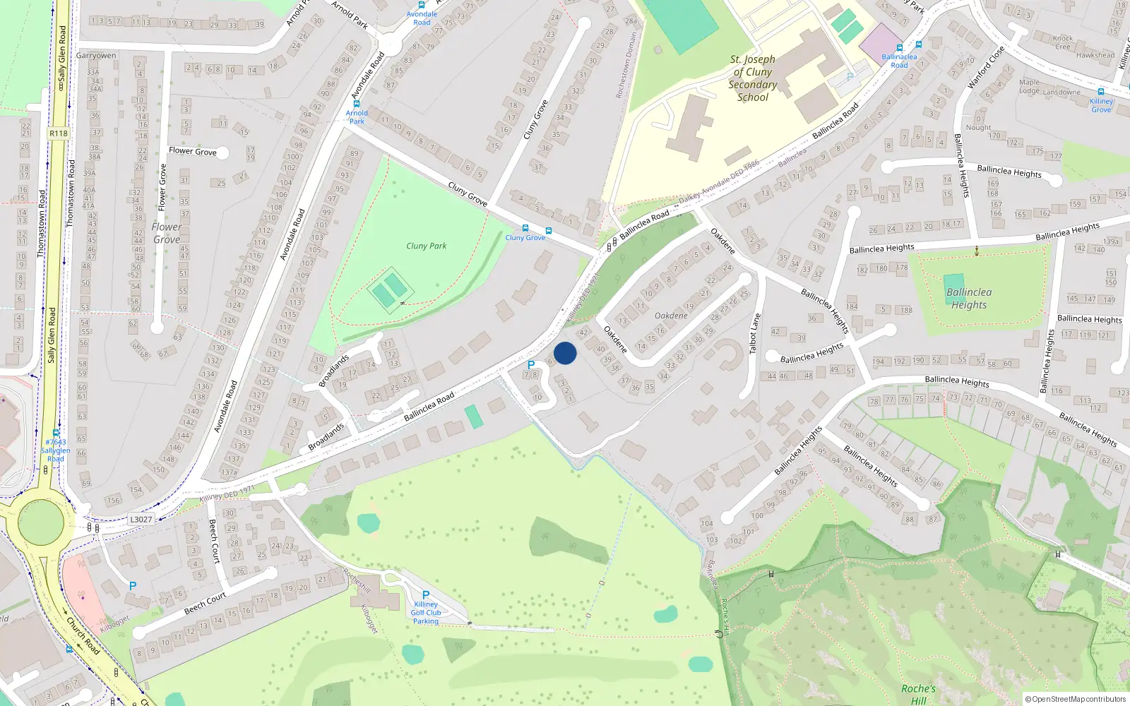 Overhead map showing the location of Ballinclea, Dublin, Co. Dublin