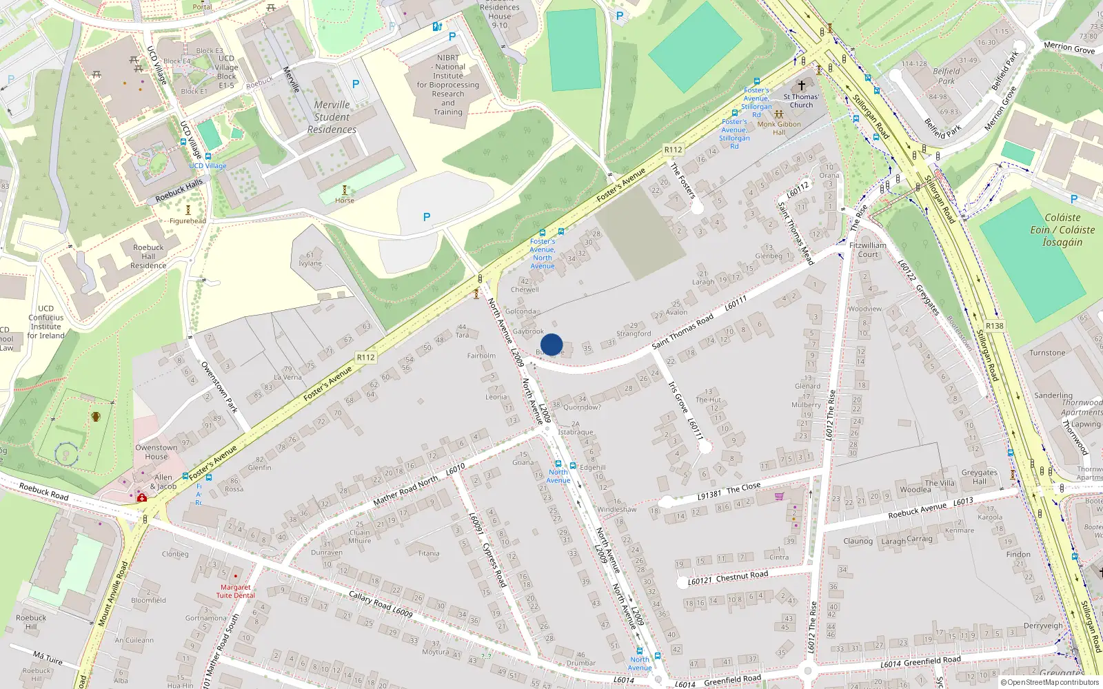 Overhead map showing the location of 39 Saint Thomas Road, Mount Merrion
