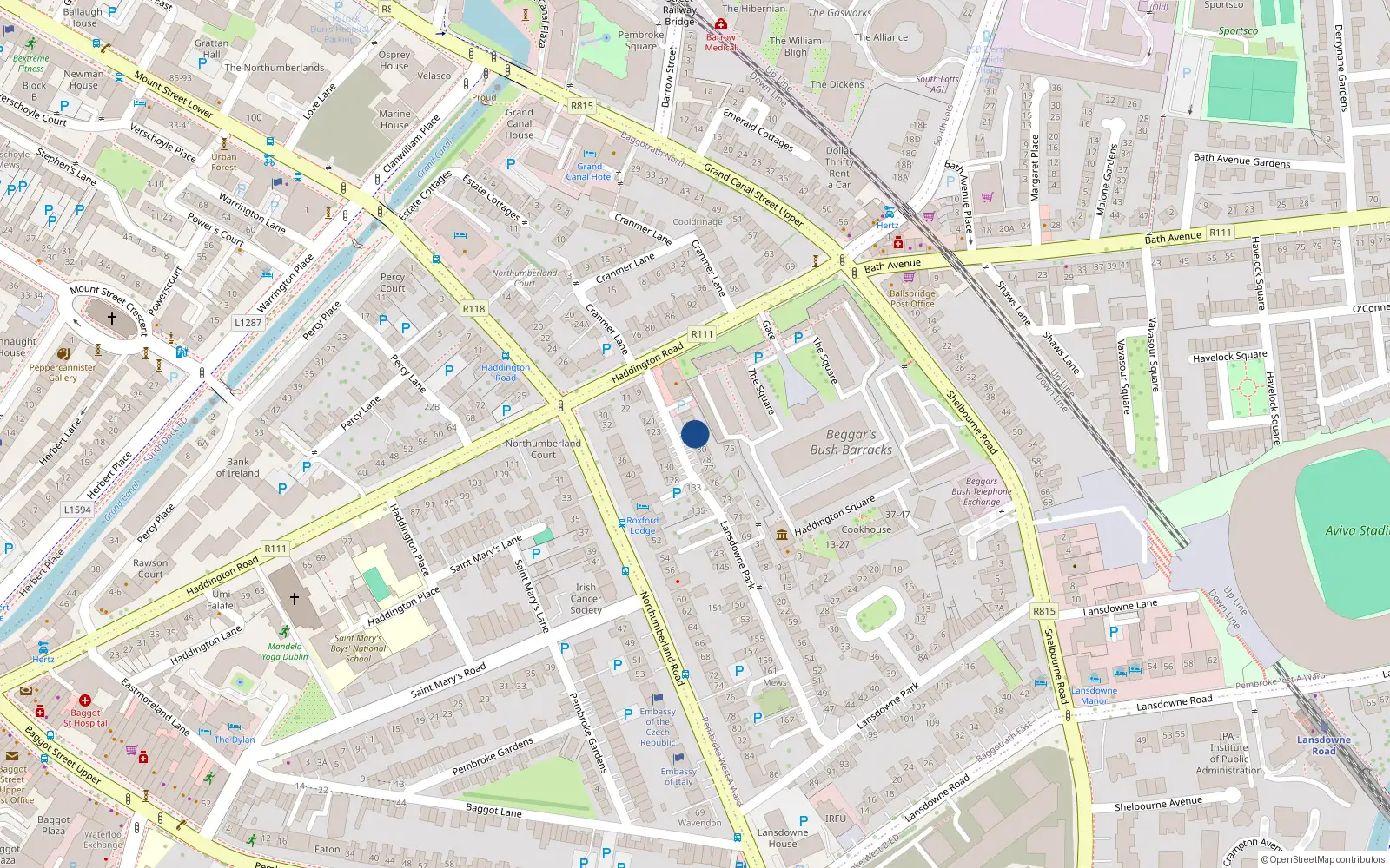 Overhead map showing the location of 83 Lansdowne Park, Dublin 4