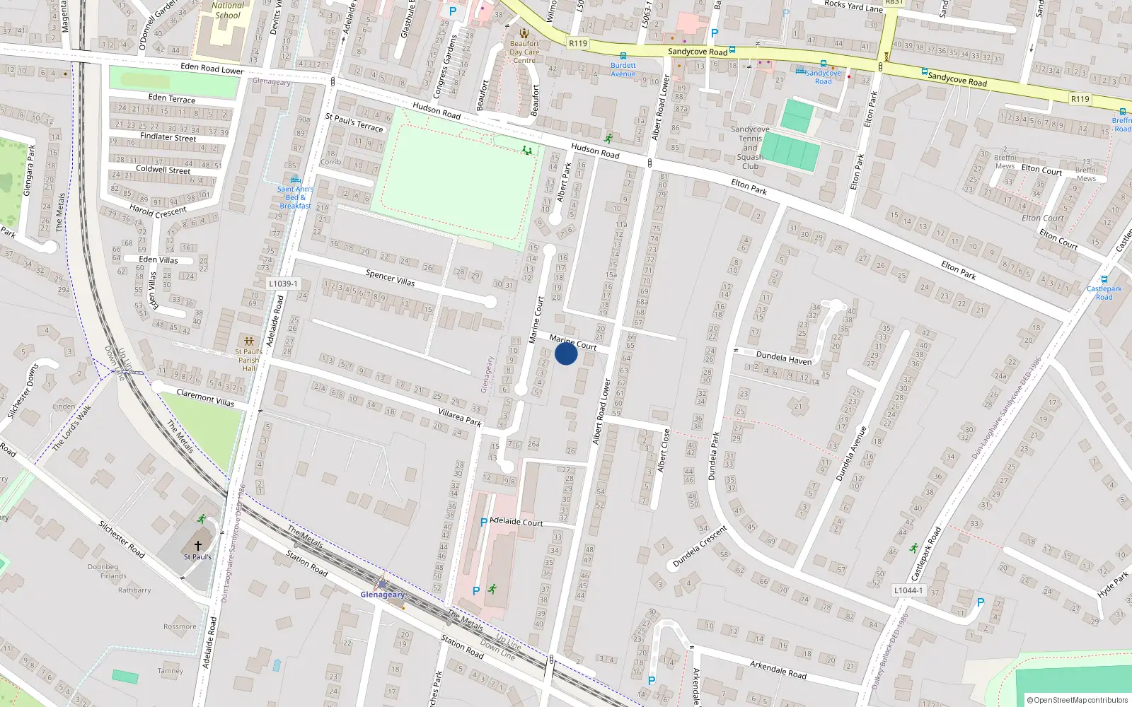 Overhead map showing the location of Bullock, Dublin, Co. Dublin