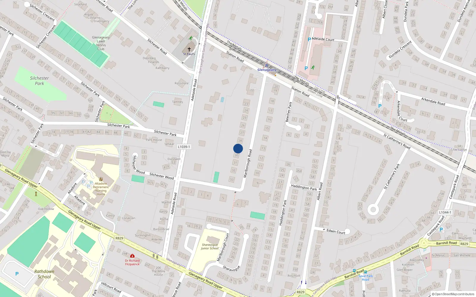 Overhead map showing the location of Camowen, 29 Marlborough Road, Glenageary