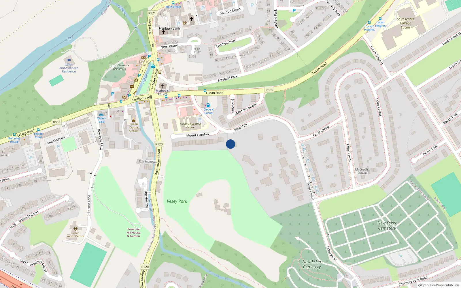 Overhead map showing the location of Lucan-Newlands Road, Lucan