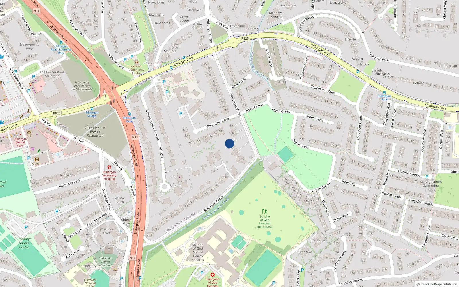 Overhead map showing the location of Car Park Space 46, 46 Stillorgan Grove, Stillorgan