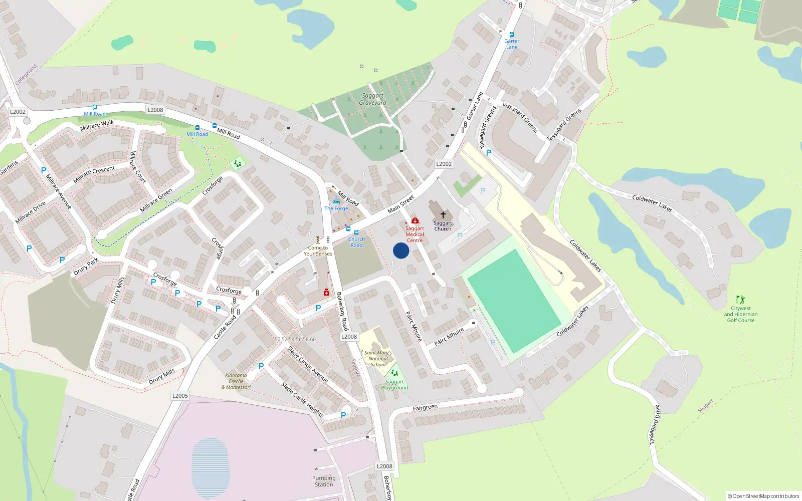 Overhead map showing the location of Páirc Mhuire, Saggart