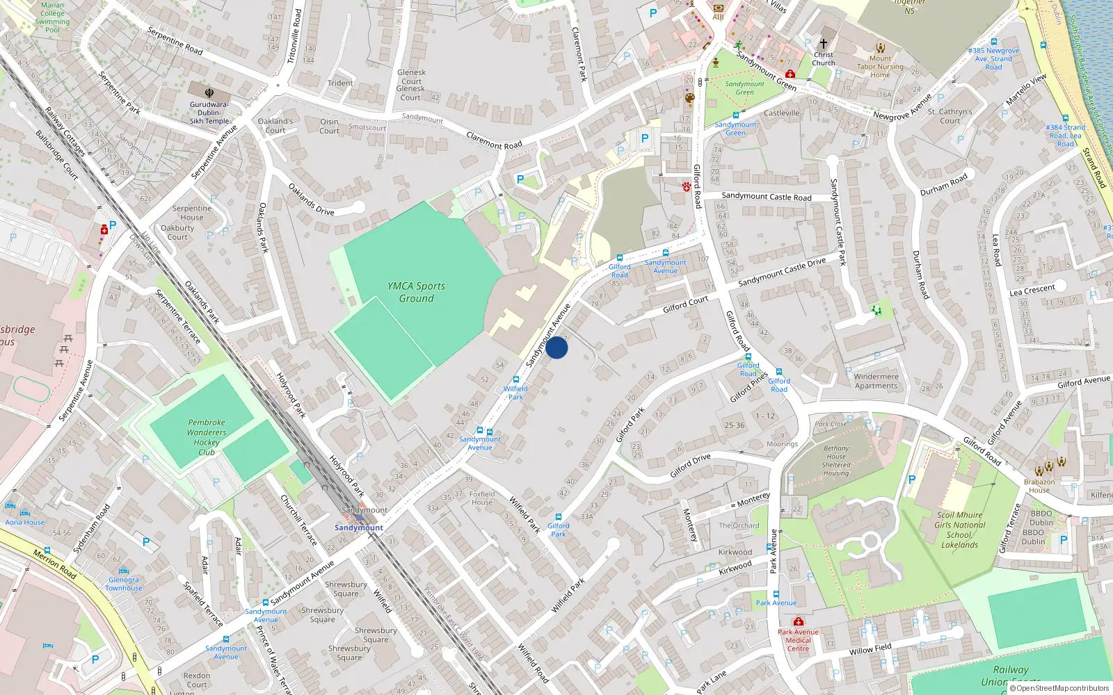 Overhead map showing the location of 63 Sandymount Avenue, Sandymount