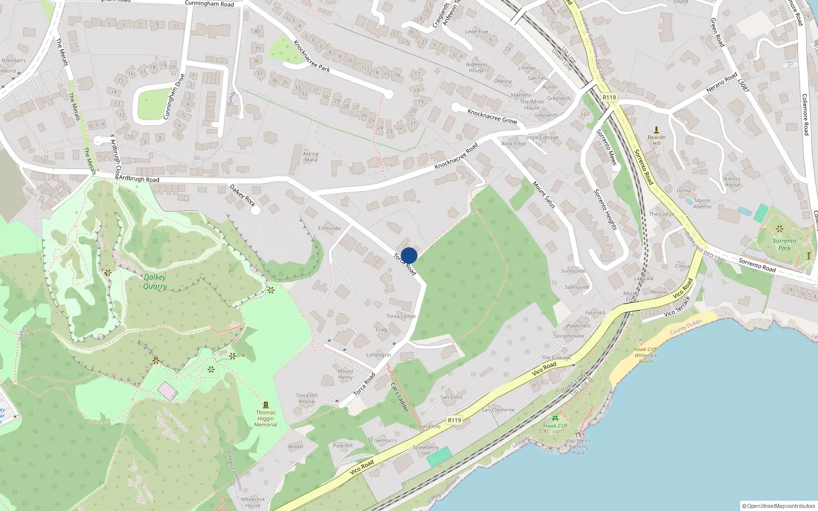 Overhead map showing the location of Dalkey Commons, Dublin, Co. Dublin
