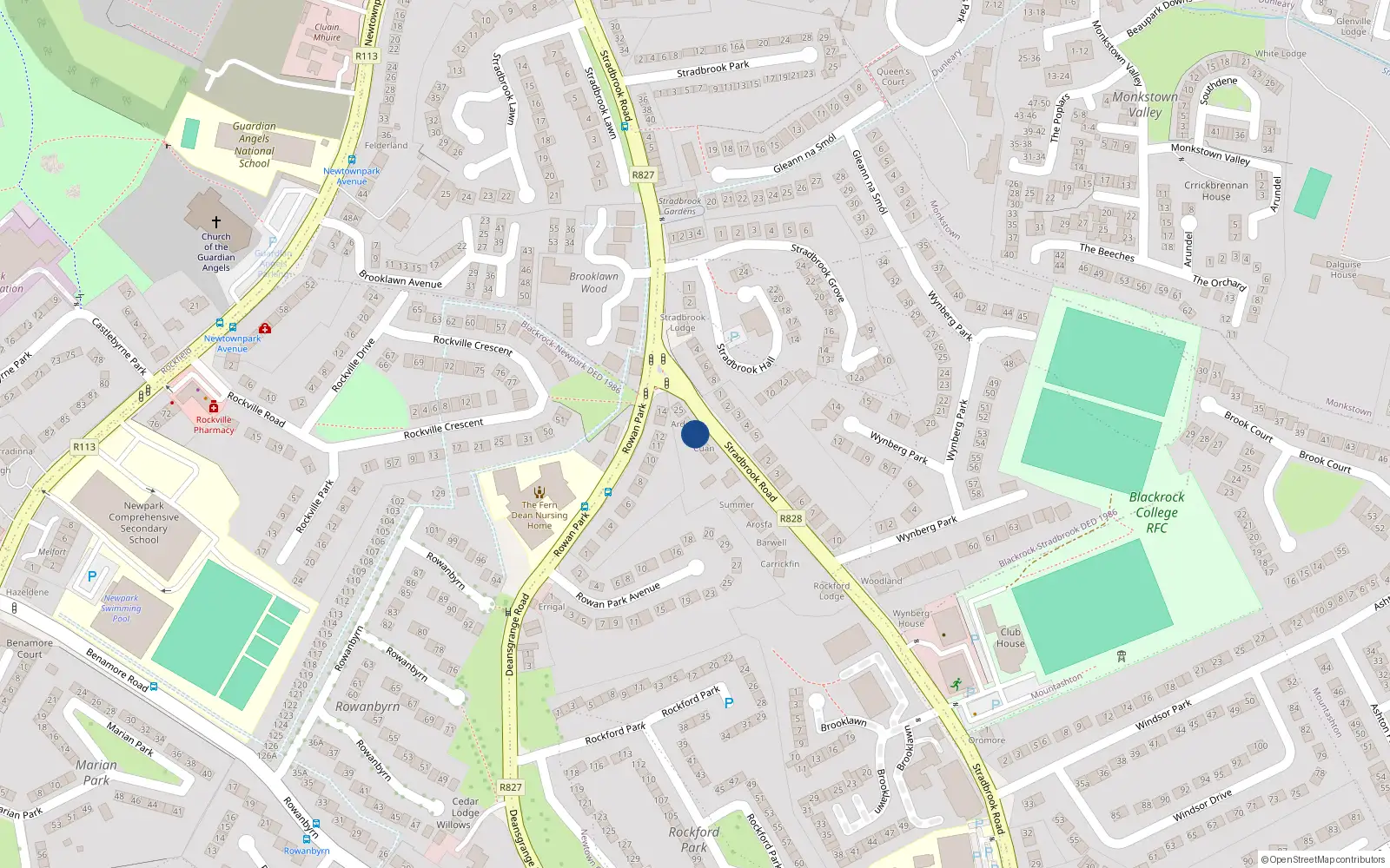 Overhead map showing the location of Carraig, 3 Stradbrook Road, Blackrock