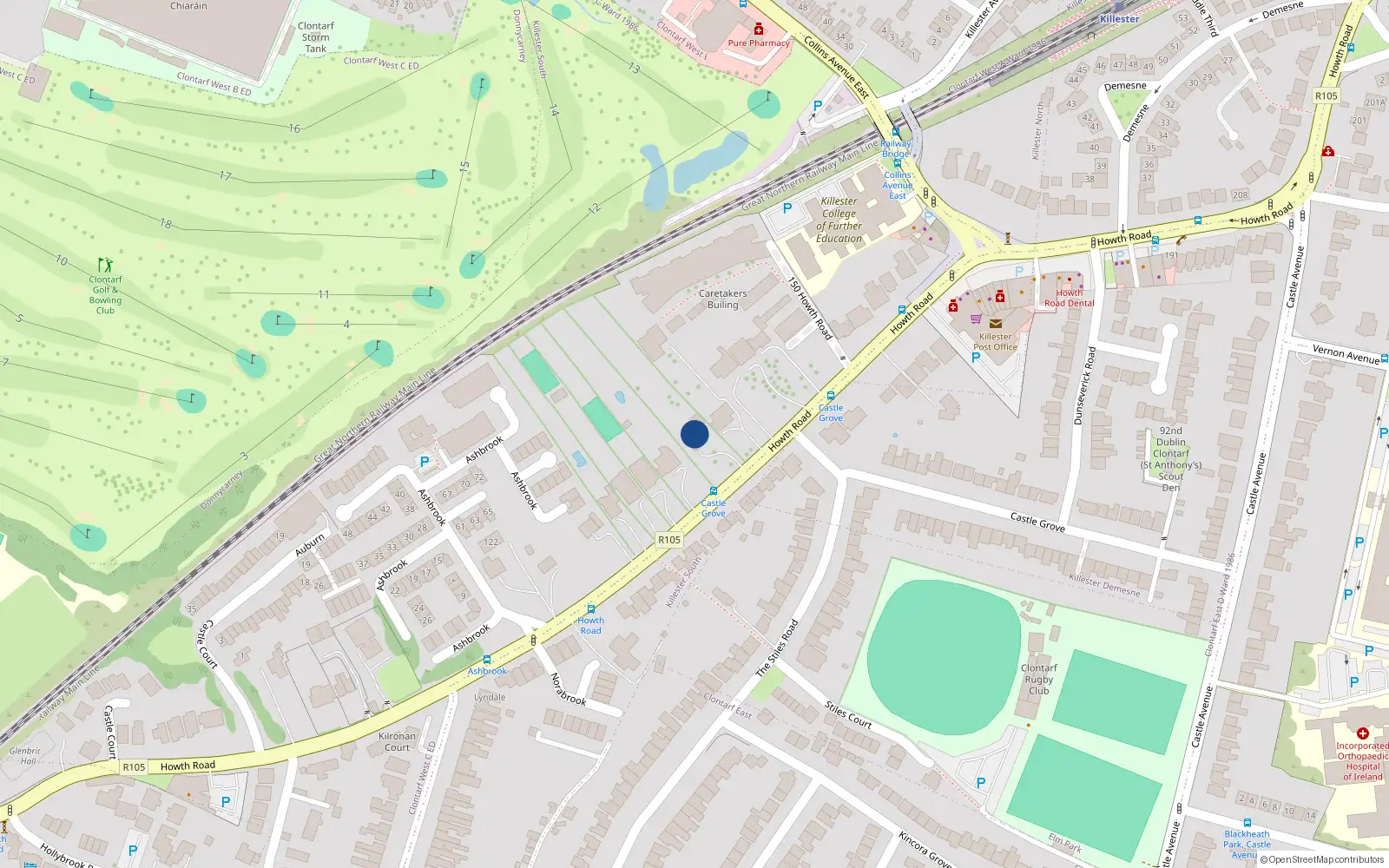 Overhead map showing the location of 138 Howth Road, Dublin 3