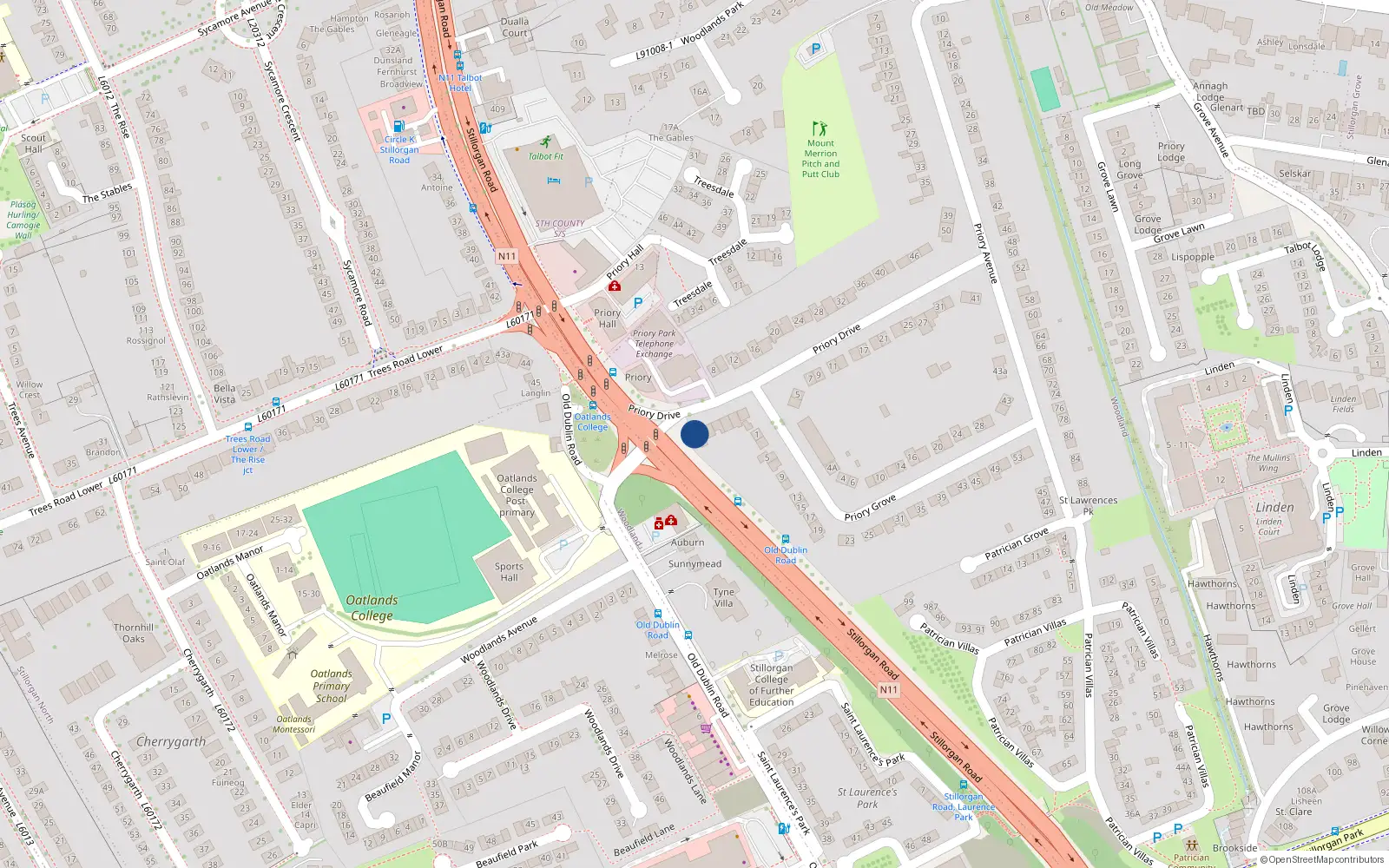 Overhead map showing the location of Woodland, Dublin, Co. Dublin