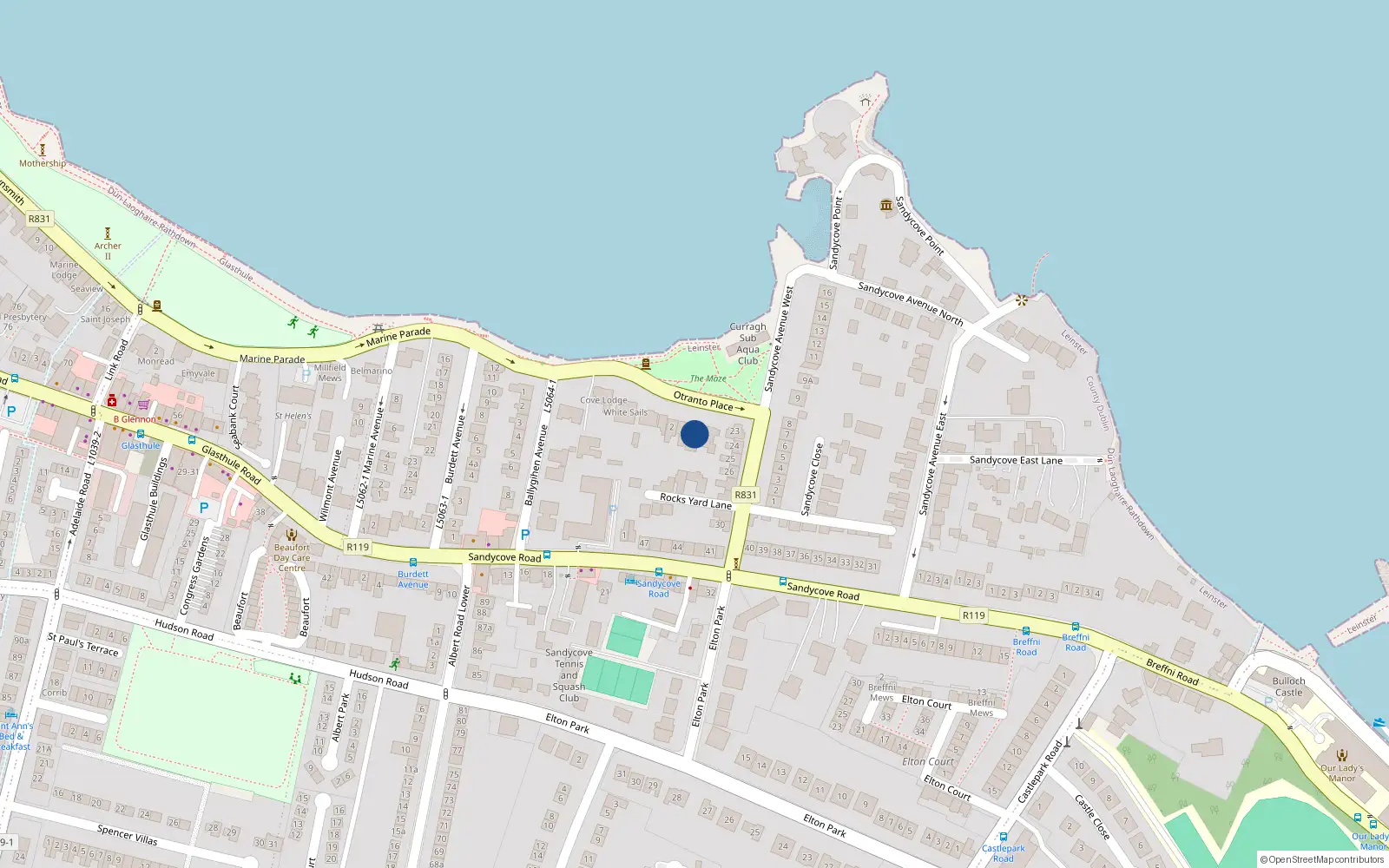 Overhead map showing the location of Otranto Place, Sandycove