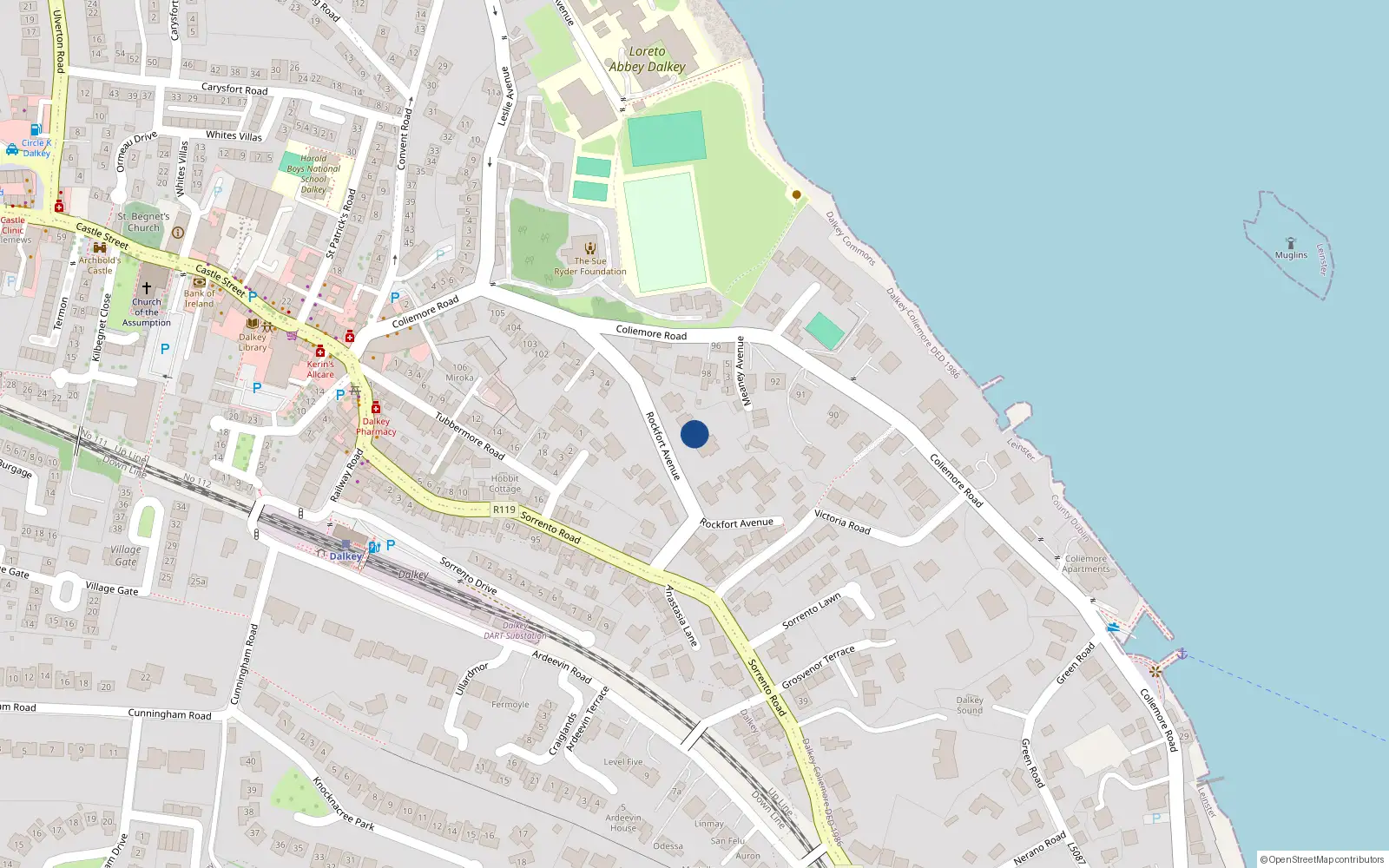 Overhead map showing the location of Dalkey Commons, Dublin, Co. Dublin