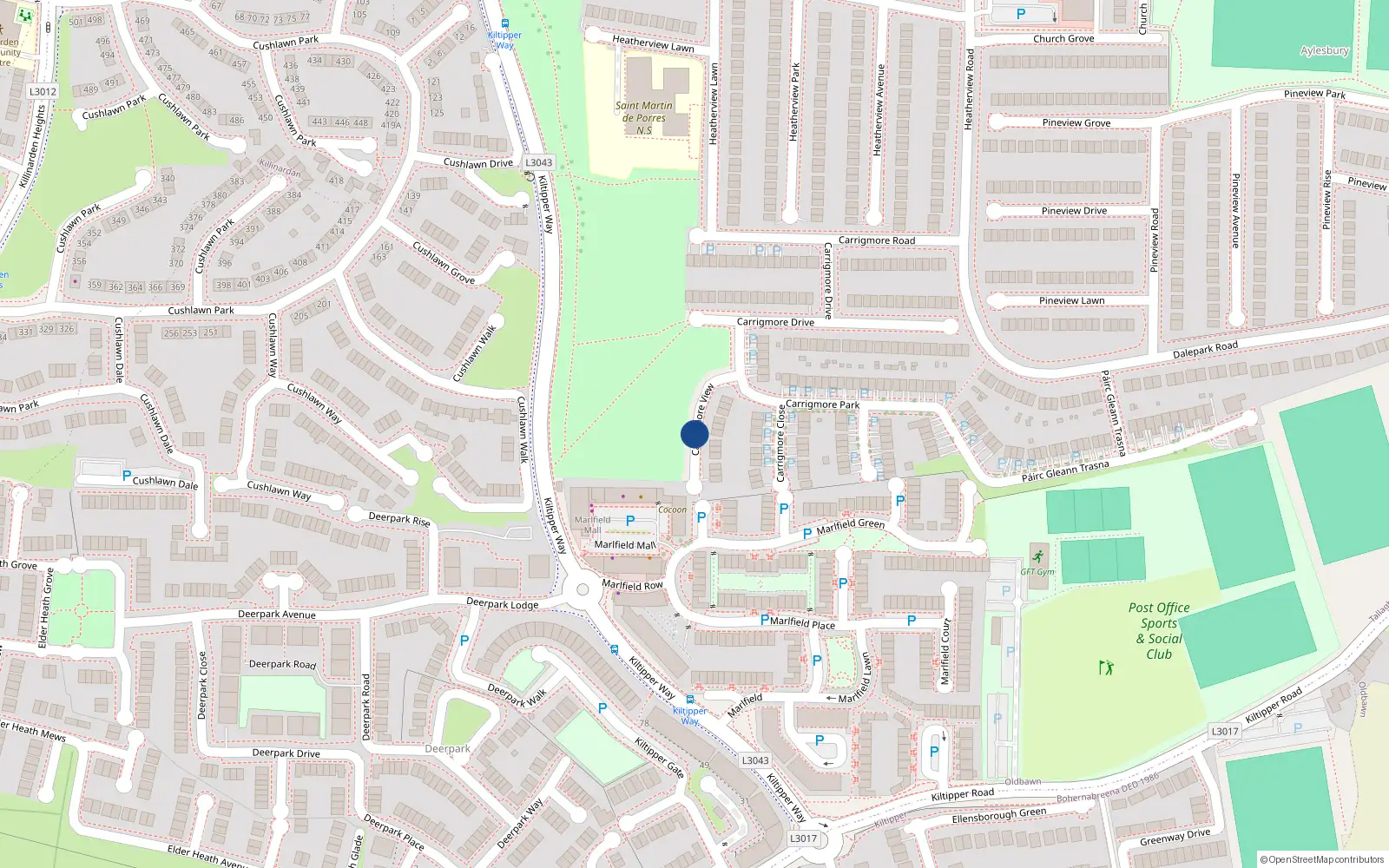 Overhead map showing the location of Carrigmore View, Dublin