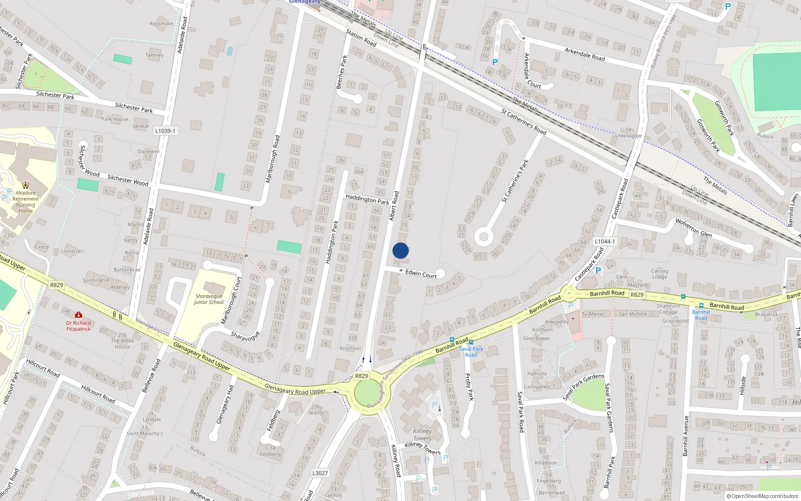 Overhead map showing the location of Casa Maria, 73 Upper Albert Road, Glenageary